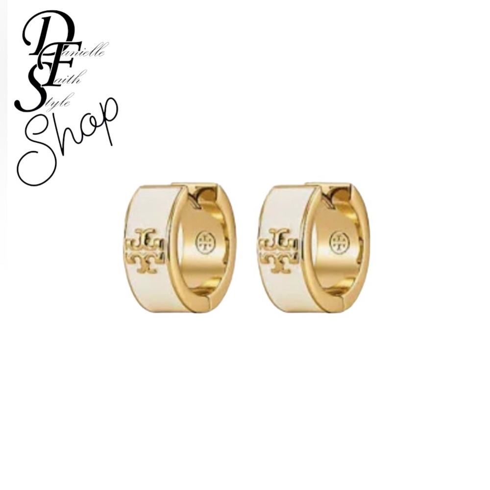 Tory Burch- White Kira Enamel Huggie Hoop Earrings- with dustbag and giftbox